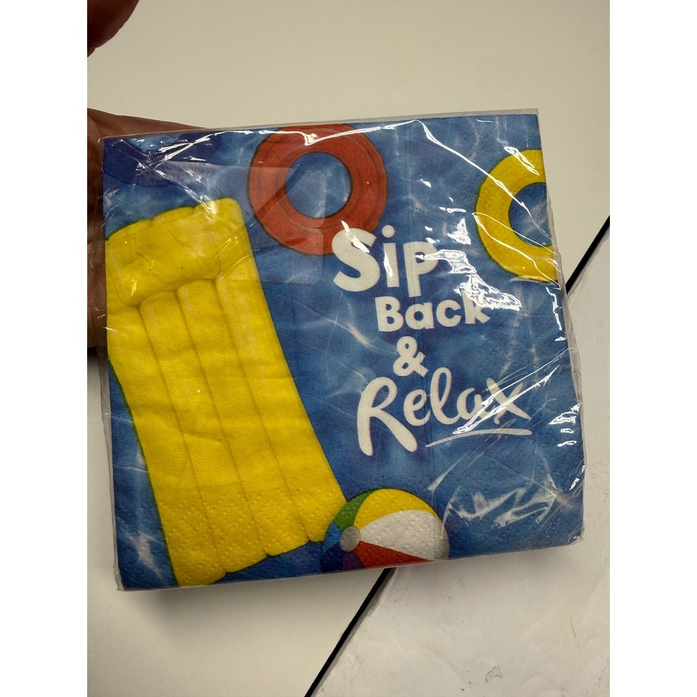 Creative Converting Sip Back & Relax Pool Party Paper Napkins 36 Count 2-Ply NEW